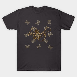 Gold & Cream Butterflies Pattern T-Shirt